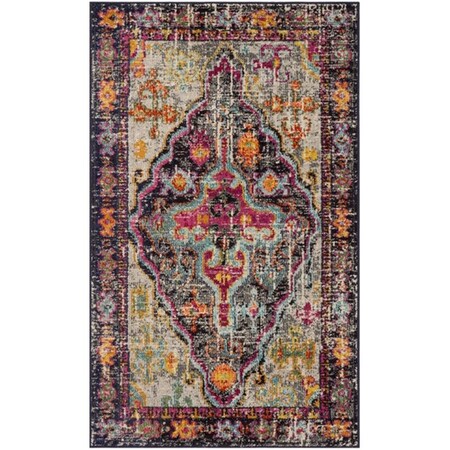 Safavieh 4 x 5 ft. - 7 in. Monaco Power Loomed Rug, Small Rectangle - Grey and Fuchsia MNC247R-4